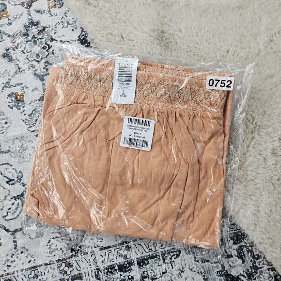 Torrid Cotton Modal Jersey Off Shoulder Smocked Yoke Top Peach Bloom BNW… - Picture 4 of 4